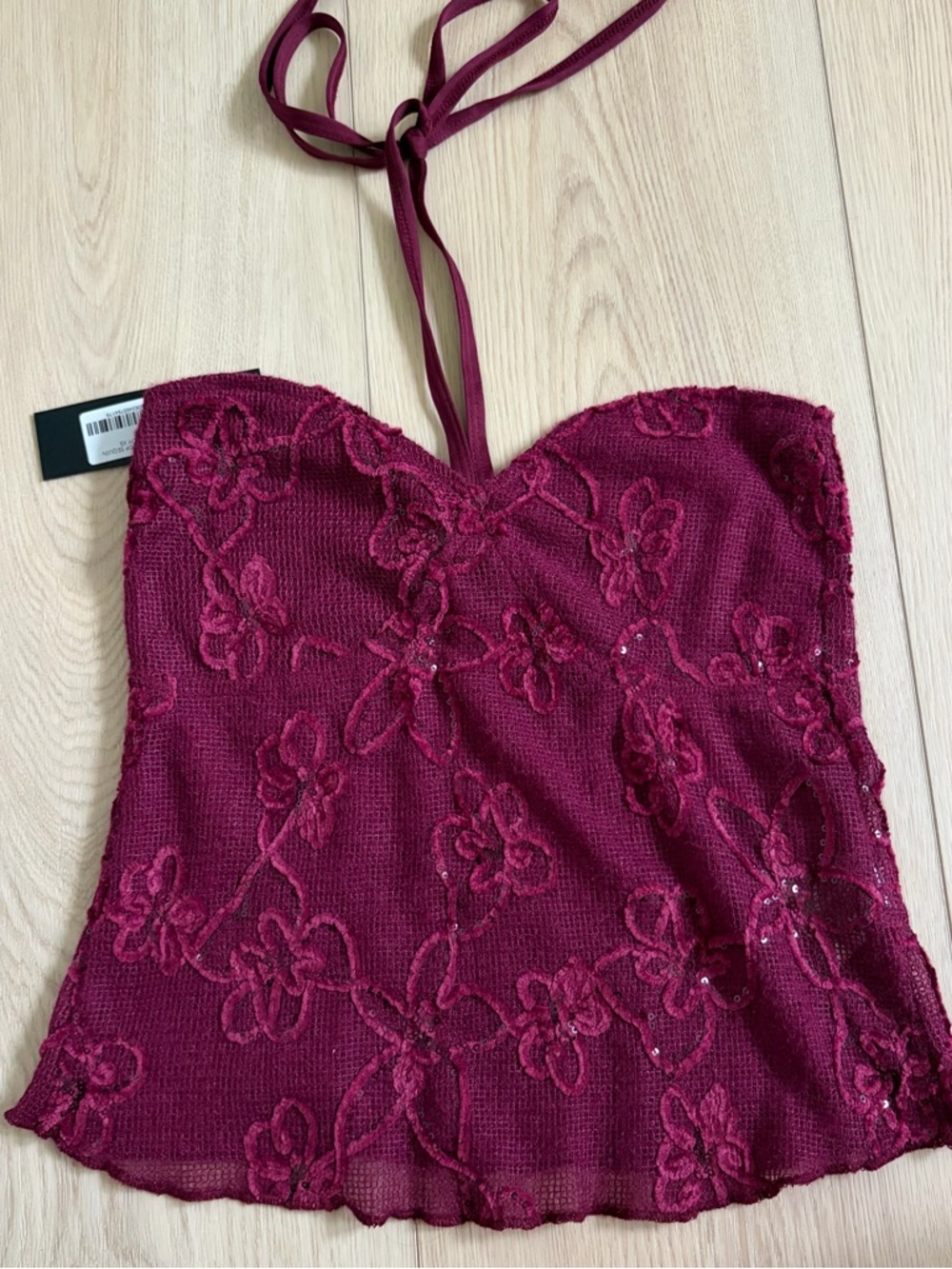 Motel Rocks Maroon Red Ruwi Sequin Halter Tank